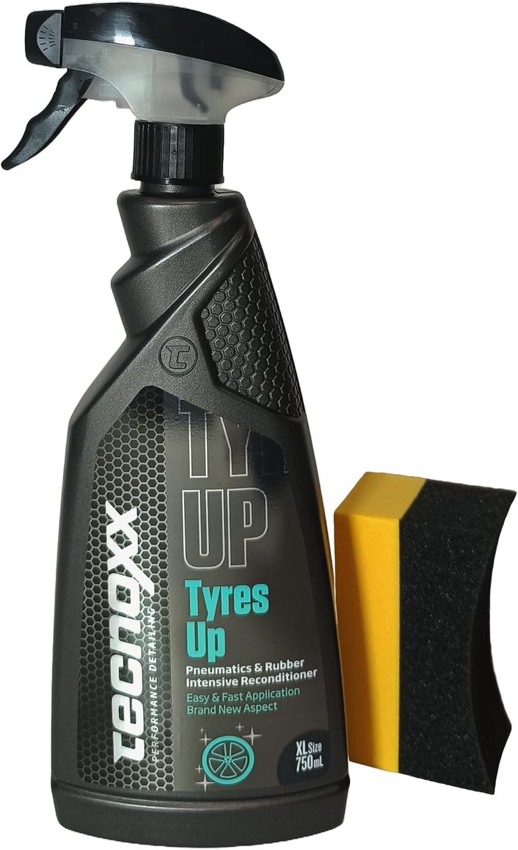 SnelShoppen - Tyre Polisher en Moisturiser voor Rubber en Banden, UV Bescherming, Intensieve Glans, 750 ml Spray Fles met Applicatorspons