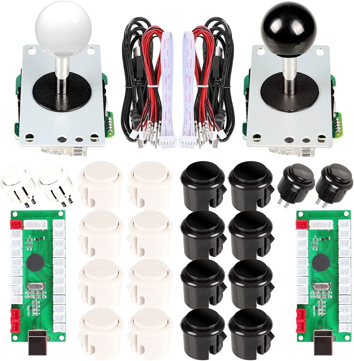 SnelShoppen - Arcade DIY Kit Controller USB Encoder voor PC Games, 8-Weg Joystick + 4 x 24mm + 16 x 30mm Knoppen voor Arcade Cabinet, MAME, Raspberry