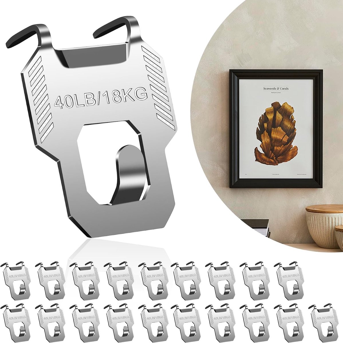 20 stuks fotohaken voor gipsplaten en gips, zonder boren, fotohangers tot 18 kg, voor zware foto's, linnen, horloges - ShopVlot