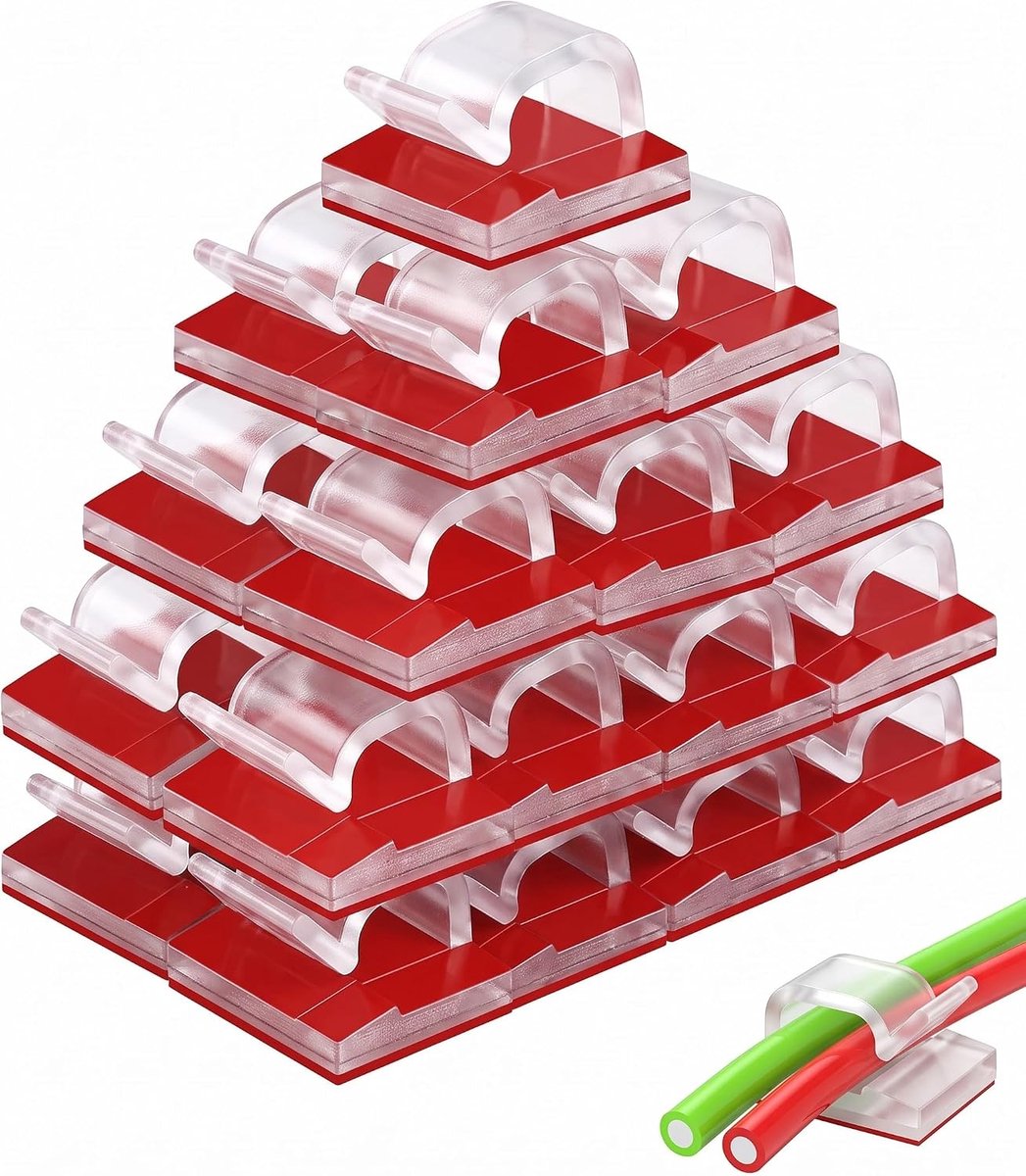 Kabelclips, zelfklevend, 60 stuks, kabelclips van kunststof met sterke acrylband, kabelbeheer voor bureau en thuis - ShopVlot