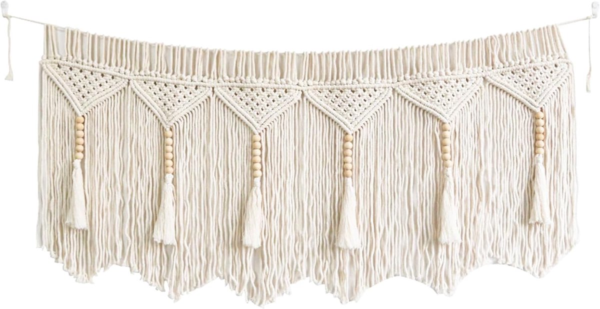 aupawdy Large Boho Macrame Tapestry Geometric Woven Tapestry Beige Cotton Tapestry Wall Hanging Wall Art Tassels Wall - ShopVlot
