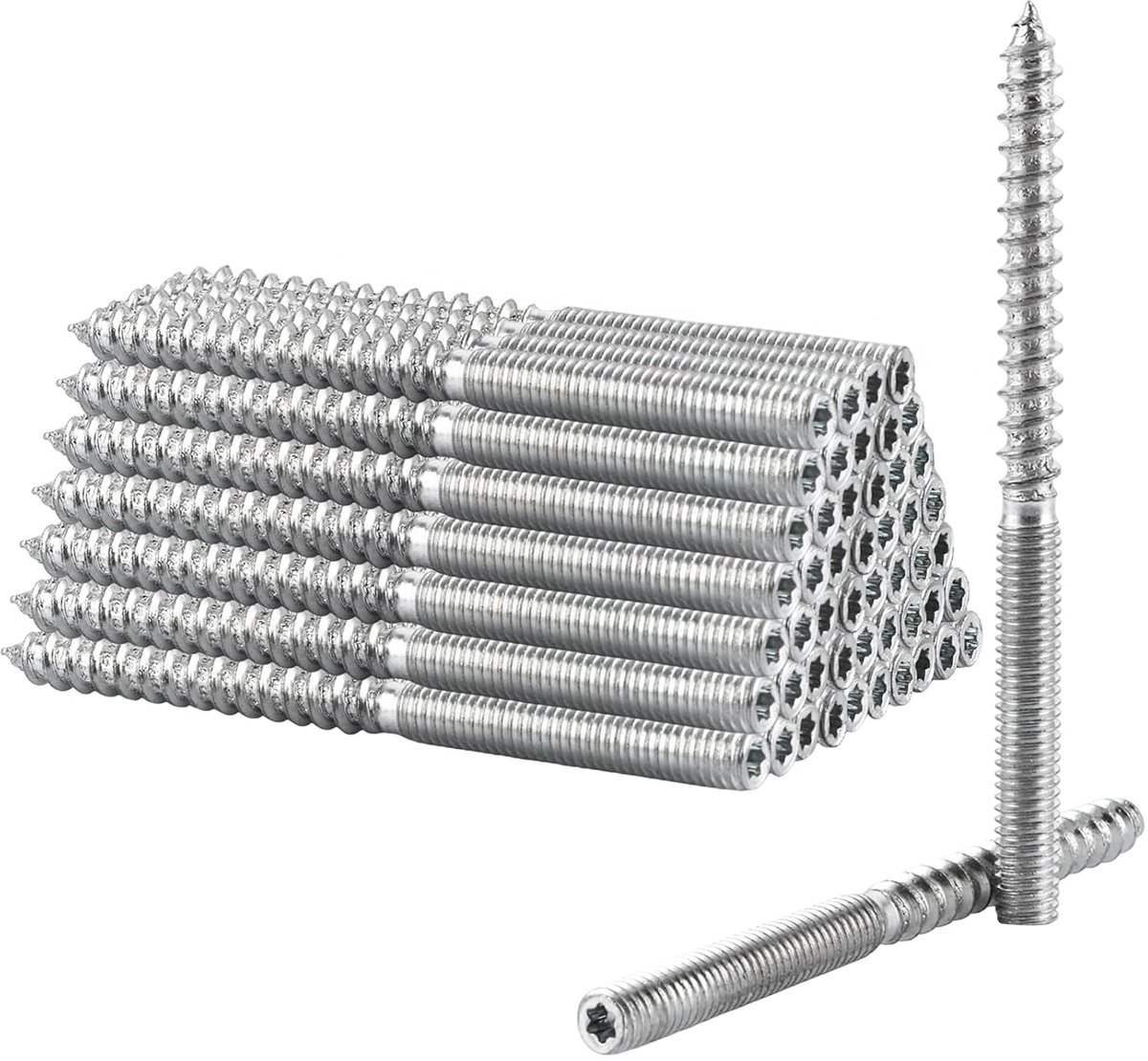 YAYODS 60 stuks stokschroeven, M6 x 80 mm, stokschroeven, koolstofstaal, dubbele schroefdraad voor houtverbindingen - ShopVlot