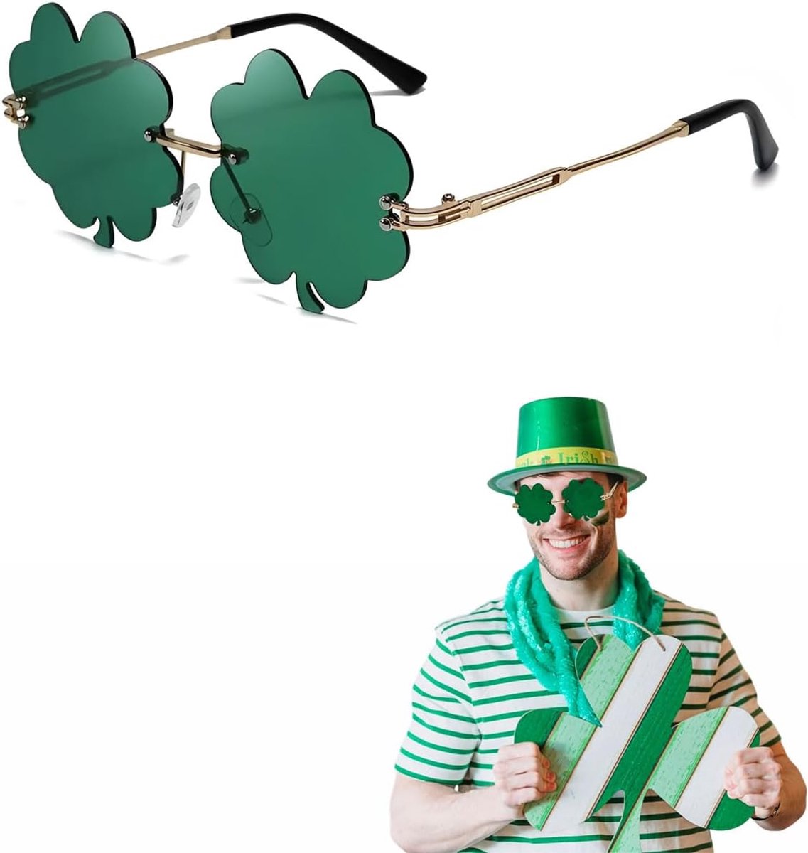 1 Paar St.Patrick's Day Brille, Vierblättrige Kleeblatt Brille, RüNen Brillen zijn geschikt voor deelname aan de - ShopVlot