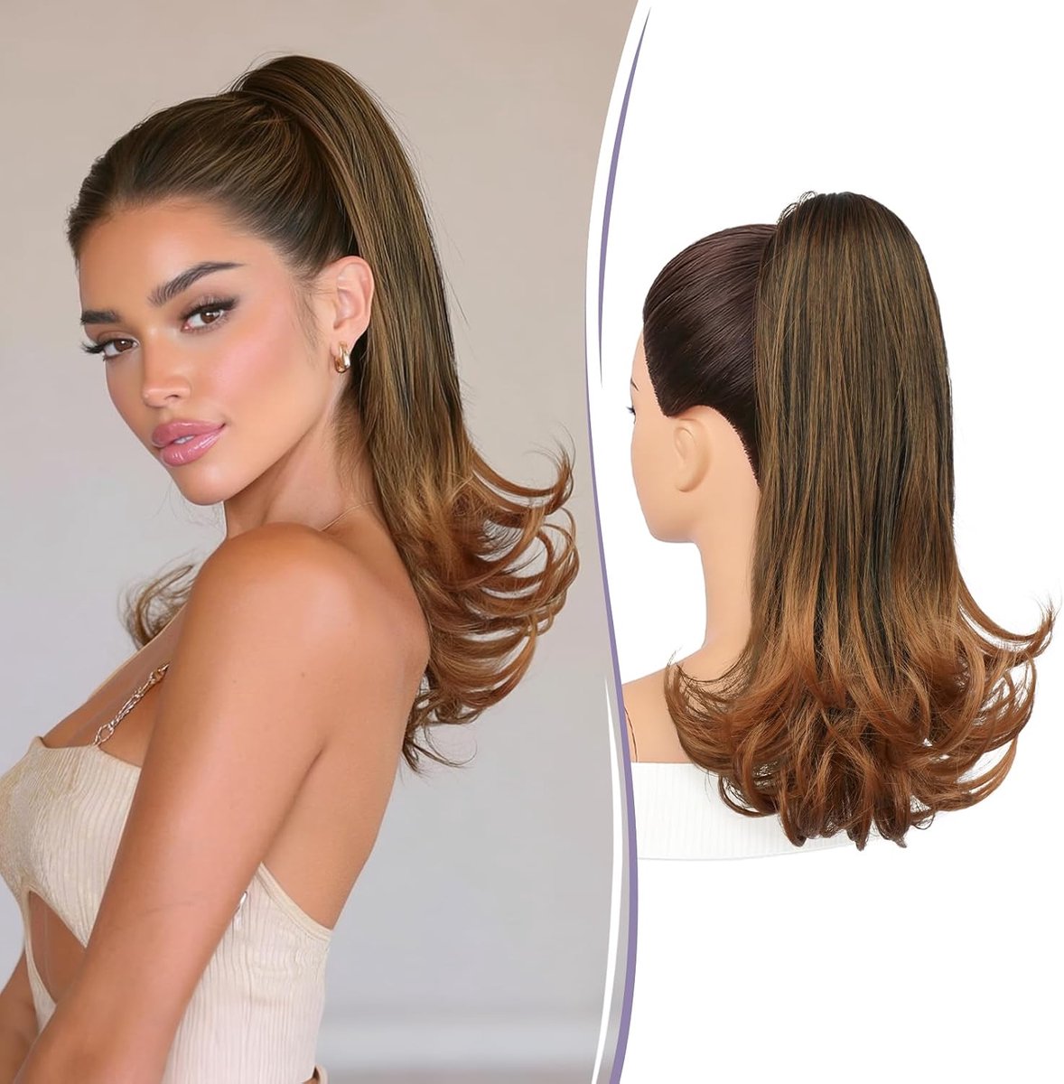 RUWISS Paardenstaart met Trekkoord, 35 cm Natuurlijk Gelaagde Paardenstaart Haarextensie Synthetische Ponytail - ShopVlot