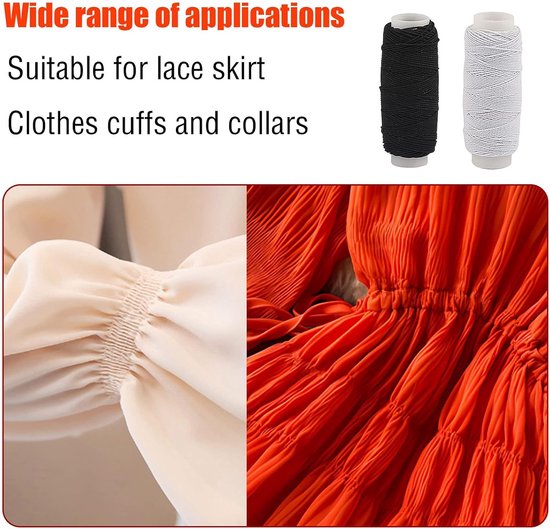 Shirring Elastic Band for Sewing, 4 Rolls Black White Elastic Thread Elastic Spool Elastic Cord Stretch String Shaving - ShopVlot — afbeelding 4