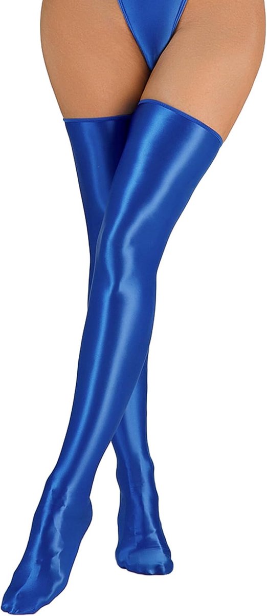 FEOYA Women Fat Shiny Hold-ups Stockings Overknee Wet Look Thigh High Stockings Non-slip Tights Dance Party Nightclub - ShopVlot