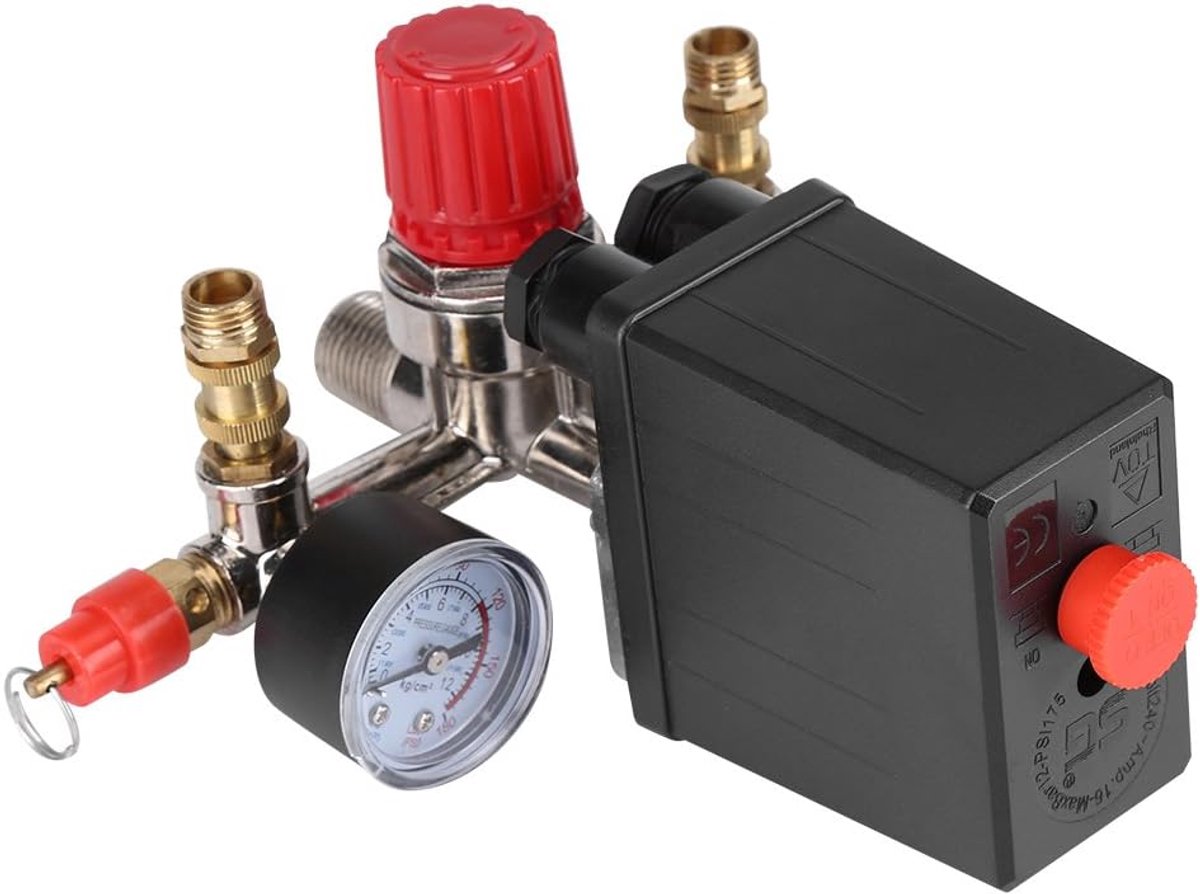 Drukschakelaar 120 psi - Dubbele kaliber veiligheidsklep - Drukregulator voor luchtcompressor - ShopVlot