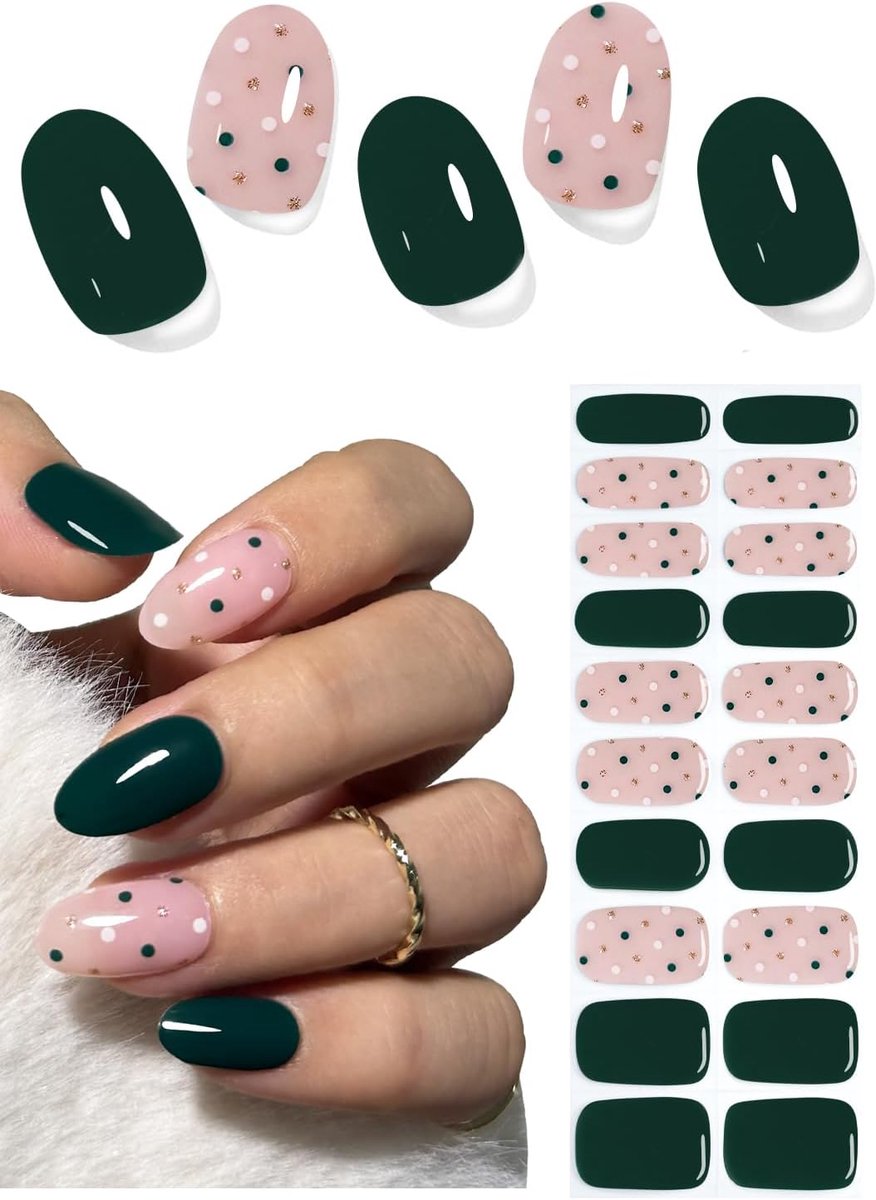 UV-nagelfolie 20 stuks - groene stippen - semi-cured gel nagelstickers - eenvoudig aan te brengen - ShopVlot