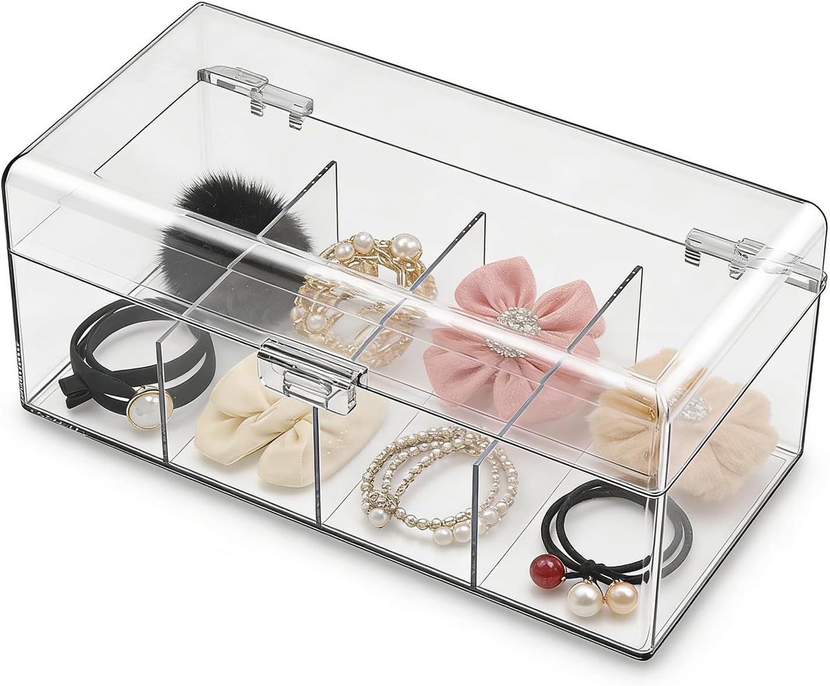 Transparante opbergdoos - stapelbaar acryl - 4 vakken - haaraccessoires organizer - ShopVlot