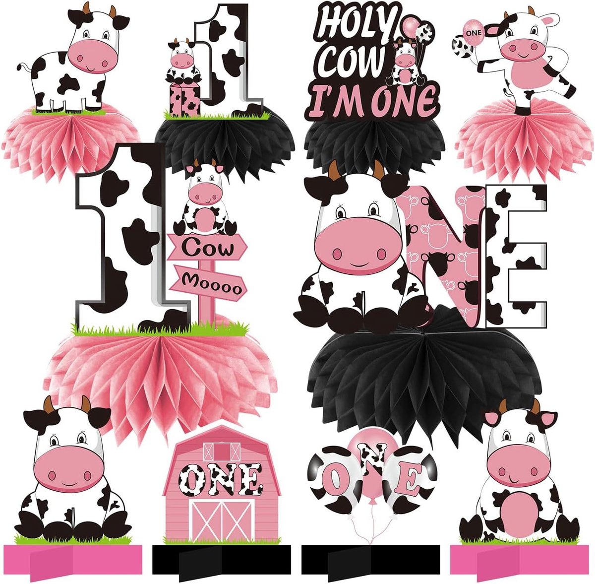 Tafeldecoratie eerste verjaardag - roze en zwarte koe - schattige honeycomb centerpiece - perfect voor feest - ShopVlot