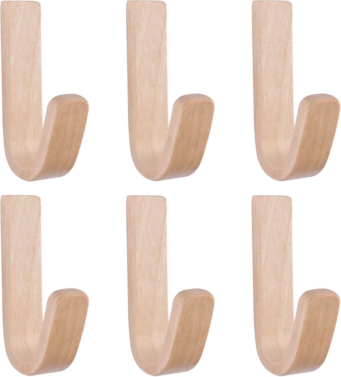 Zelfklevende Wandhaak 6 Stuks - Berkenhout - Natuurlijke Hanger - Perfect voor Badkamer en Slaapkamer - ShopVlot