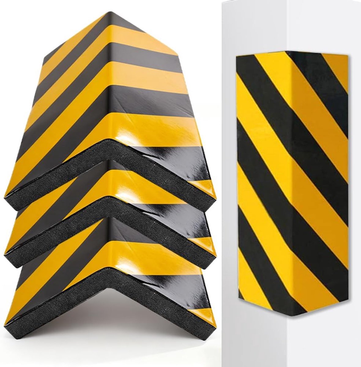 Garage edge protectors - set van 4 - zelfklevend EVA foam - met zwarte en gele waarschuwingsstrepen - ShopVlot