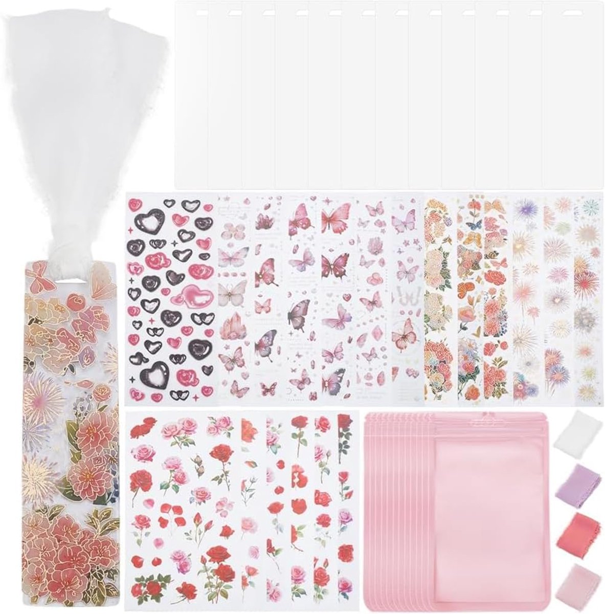 Boekenlegger Maakset 12Stuks - Heldere Acryl Blanks - Diverse Stickers en Ribbons - Perfect voor DIY Creaties - ShopVlot