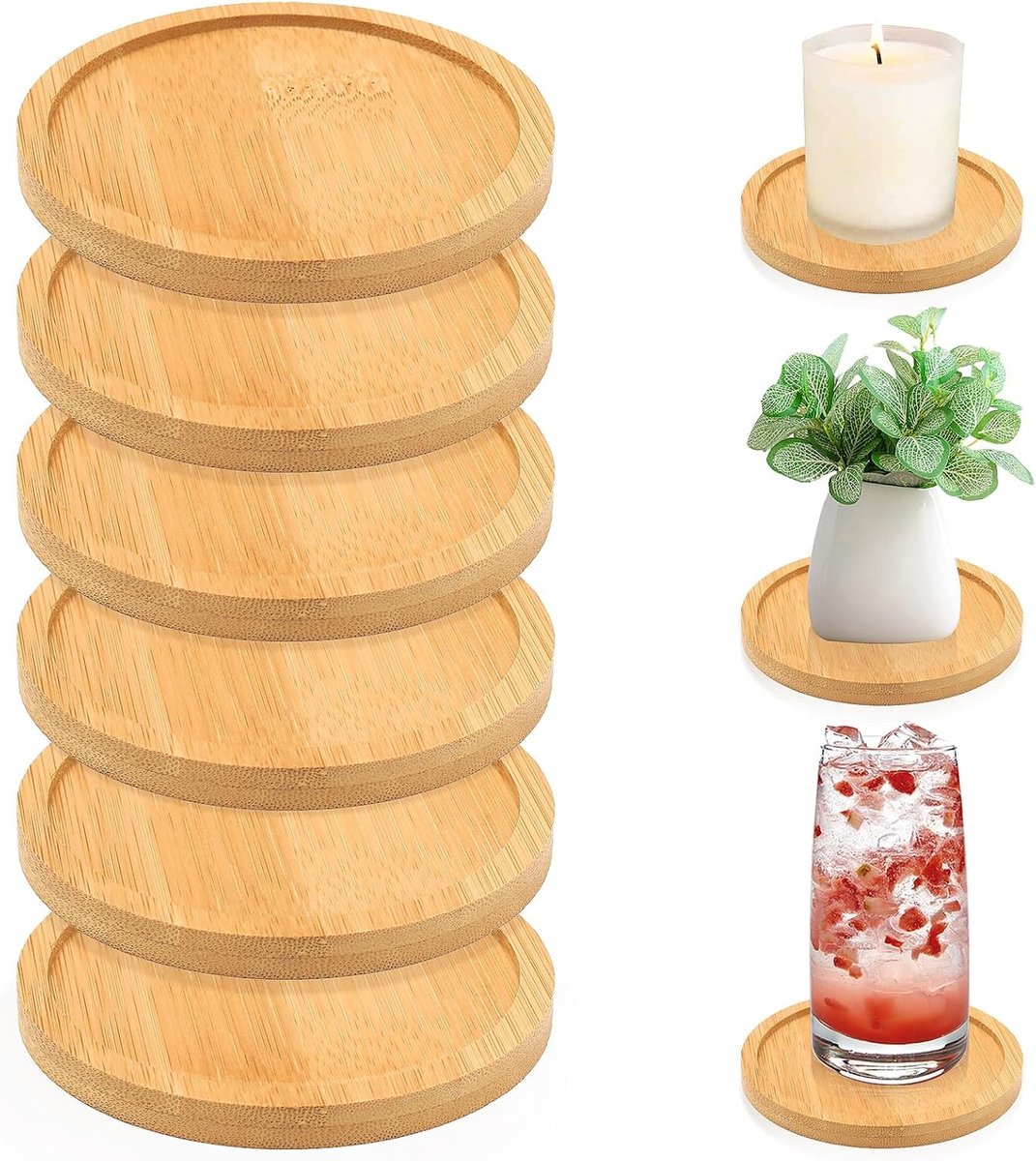 Kaarsenonderzetters - Houtkleur - 9 cm - Bamboe Kandelaar voor Stompkaarsen - Voor Woonkamer Decoratie