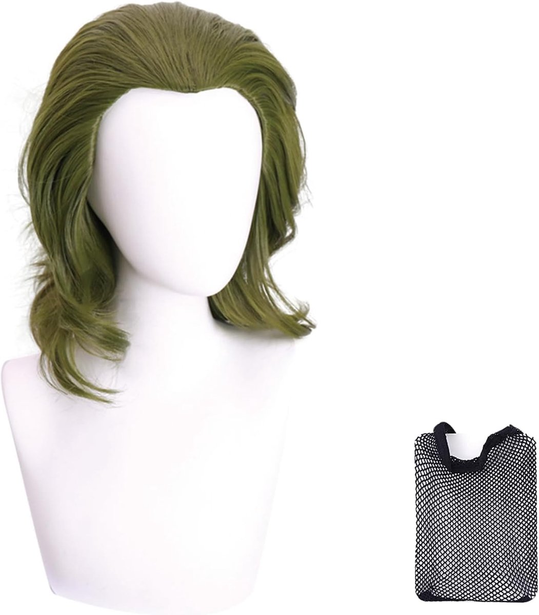 Korte groene krullend haarstuk voor mannen - donkergroen - synthetisch - voor film en cosplay - ShopVlot