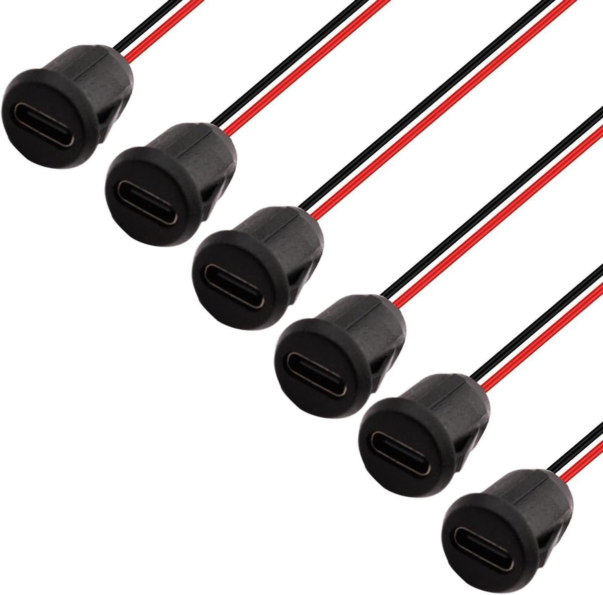 USB-C connector set van 6 - 2-draads type C connector - flush socket met snap groove - 3A snellader voor panelmontage - ShopVlot
