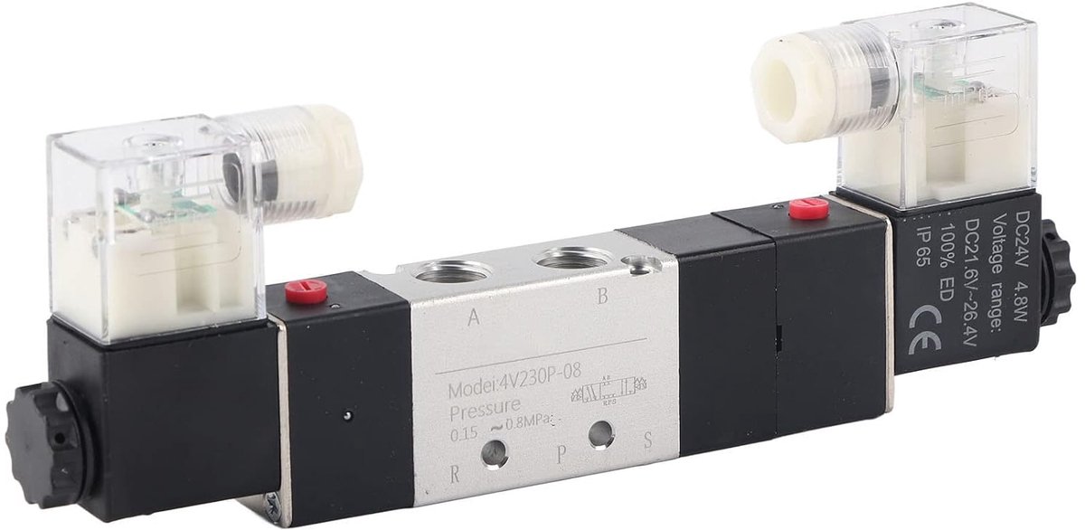 SnelShoppen - DC 24V Pneumatische Solenoïde Ventiel 1/4" Normaal Gesloten 3 Positie 5 Weg 0.15-0.8MPa Voor Luchtcompressoren, Lange Levensduur, Snelle