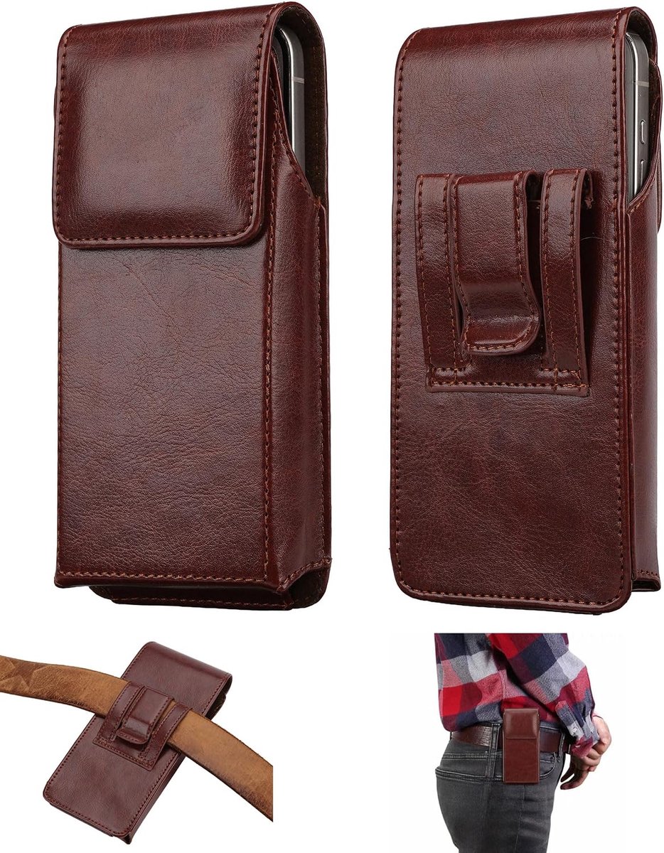 Heuptas met clip voor mobiele telefoon, 7,2 inch (18,3 cm), telefoontas, leer, portemonnee, riemtas voor Samsung - ShopVlot