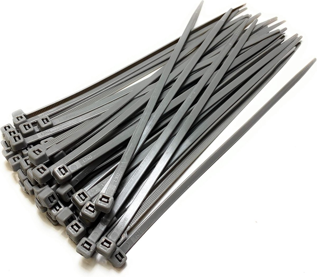 Cable Ties - 200 x 4.8mm - 8" Premium Cable Ties - Nylon Closure Strips (Grey) - ShopVlot