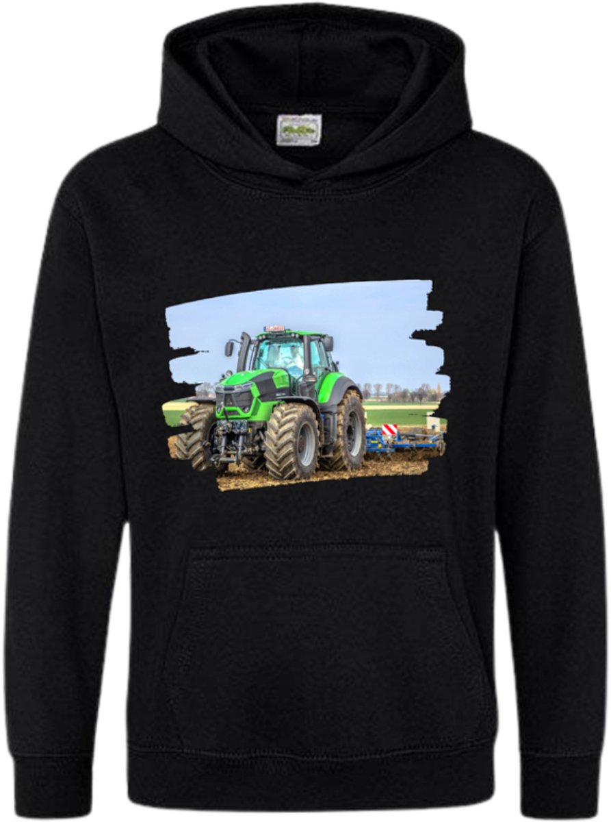 Zwarte hoodie met trekker - Groene trekker - 98/104