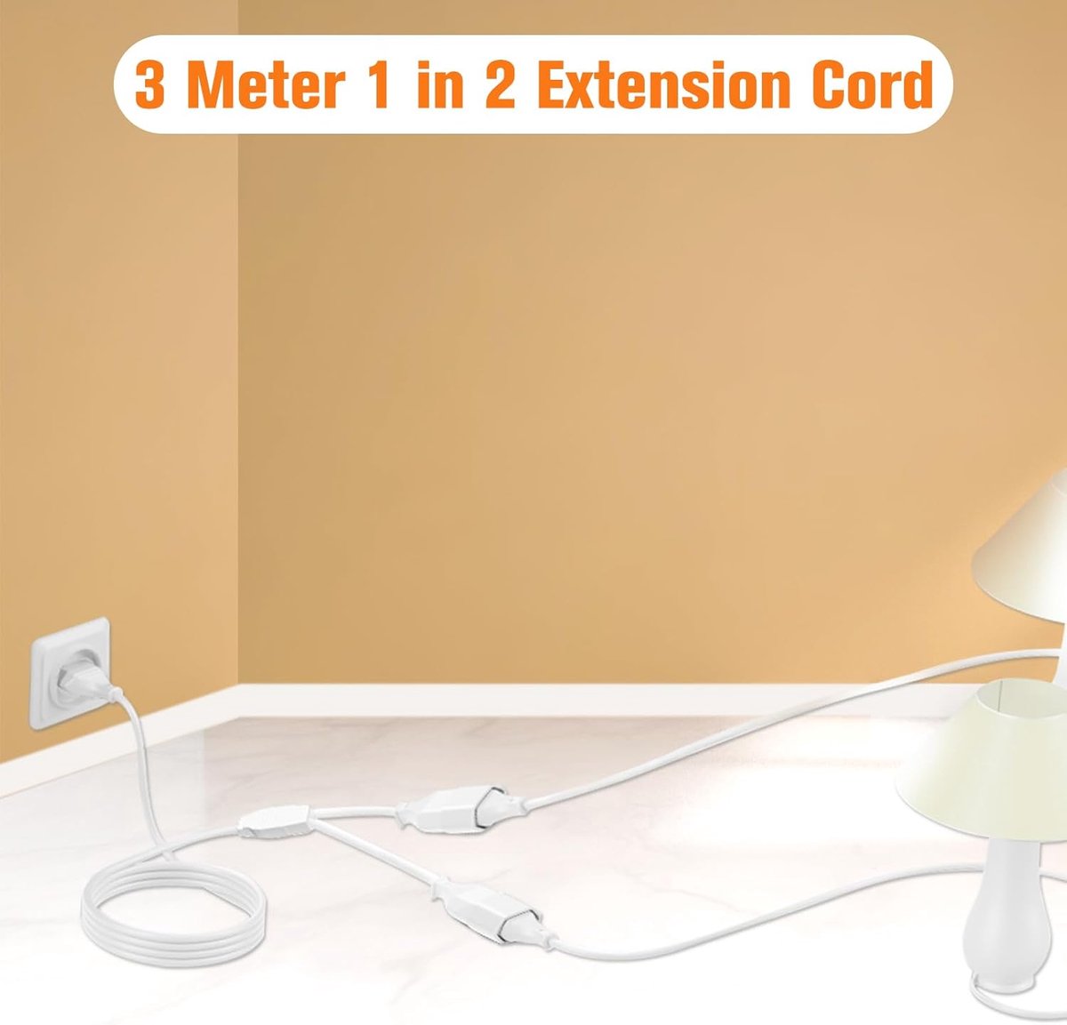 Extension Cable 3M, 2-in-1 Type C Extension Cable, White - Euro plug on eurobus, 0.75 mm², 250 V / 2.5 A, Euro plug - ShopVlot