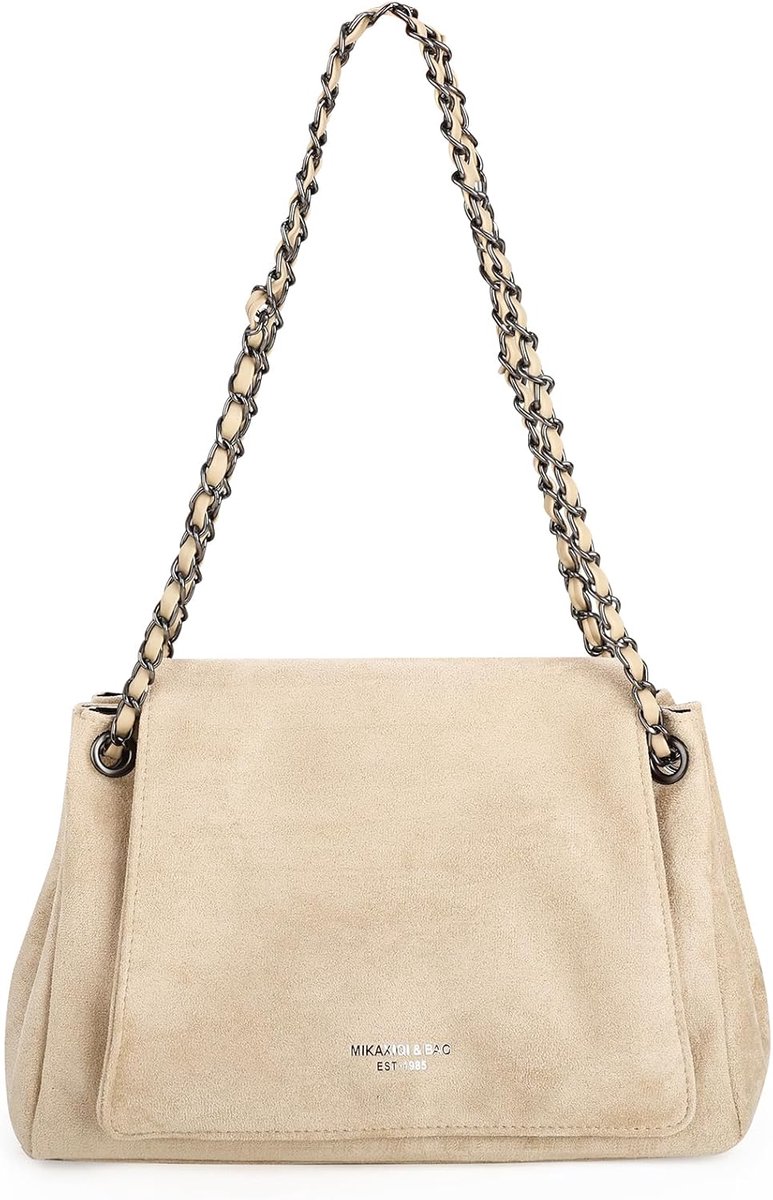 Vegan Suede schoudertas vrouwen, slouch tas met kettingriem en ruches ontwerp, zachte vintage crossbody tas voor - ShopVlot