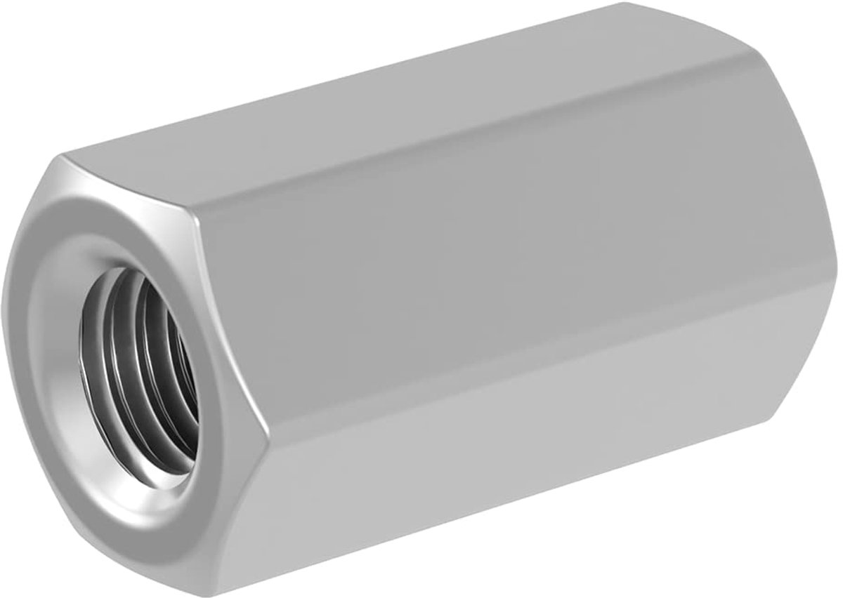 SECCARO Extension nut M6, stainless steel V2A VA A2, DIN 6334, hexagon, long nut, 20 pieces - ShopVlot