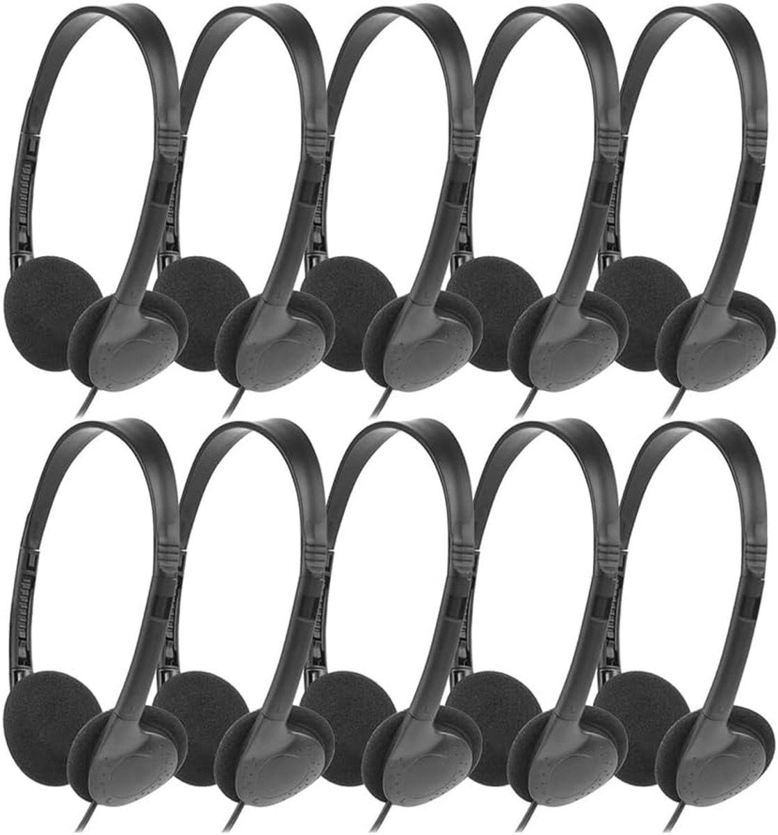 Jevina Hoofdtelefoon voor het onderwijs, verpakking van 10 stuks voor school, oortjes 3,5 mm audio-headset voor - ShopVlot