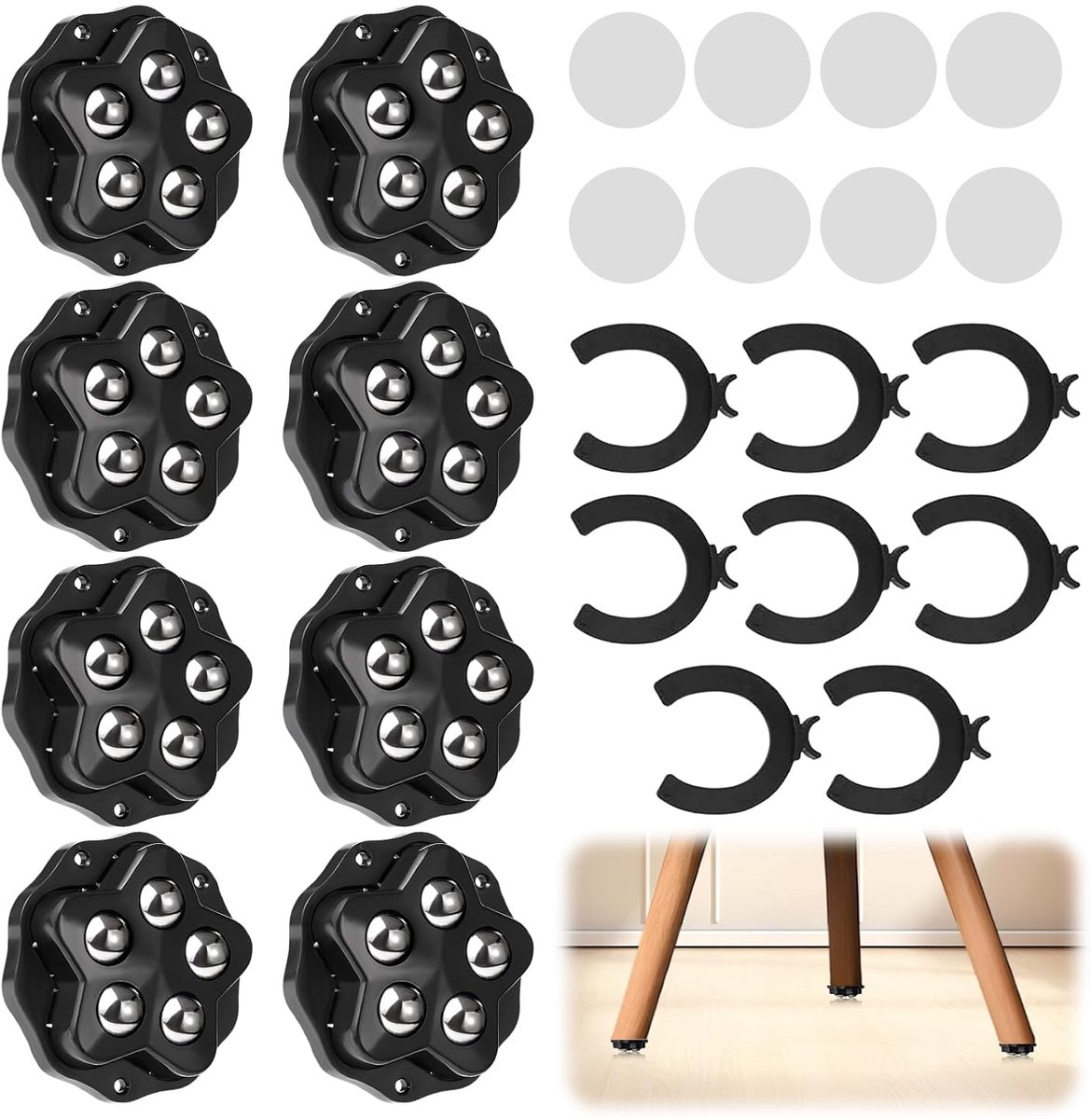 Pack of 8 Ball Wheels, Heavy Load, Furniture Wheels, 360° Furniture Rolls, Self-Adhesive, Strong Roller Wheel with 200 - ShopVlot