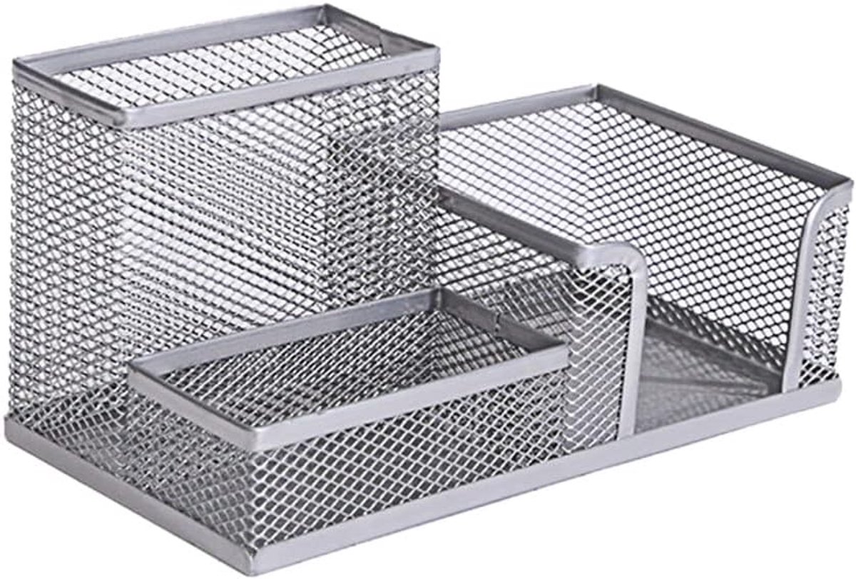 Metal Mesh Desk Stationery Organizers Office Pen Holder Metal Grid with 3 Compartments for Home Office School - ShopVlot