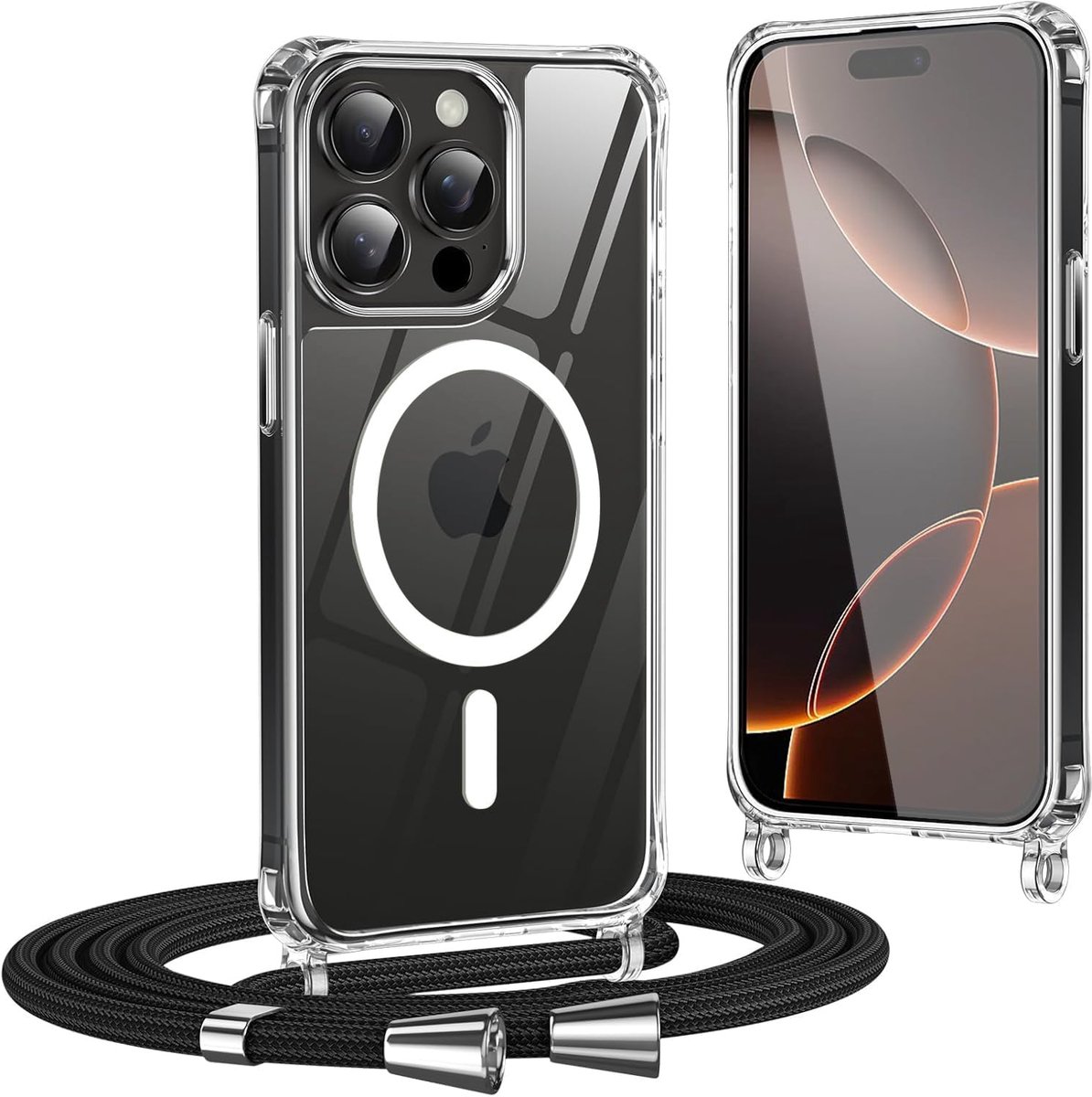 Mobiel hoesje voor YYDS 16 Pro Max - Transparant TPU PC - Verstelbare nekband - Bescherming tegen stoten en krassen - ShopVlot