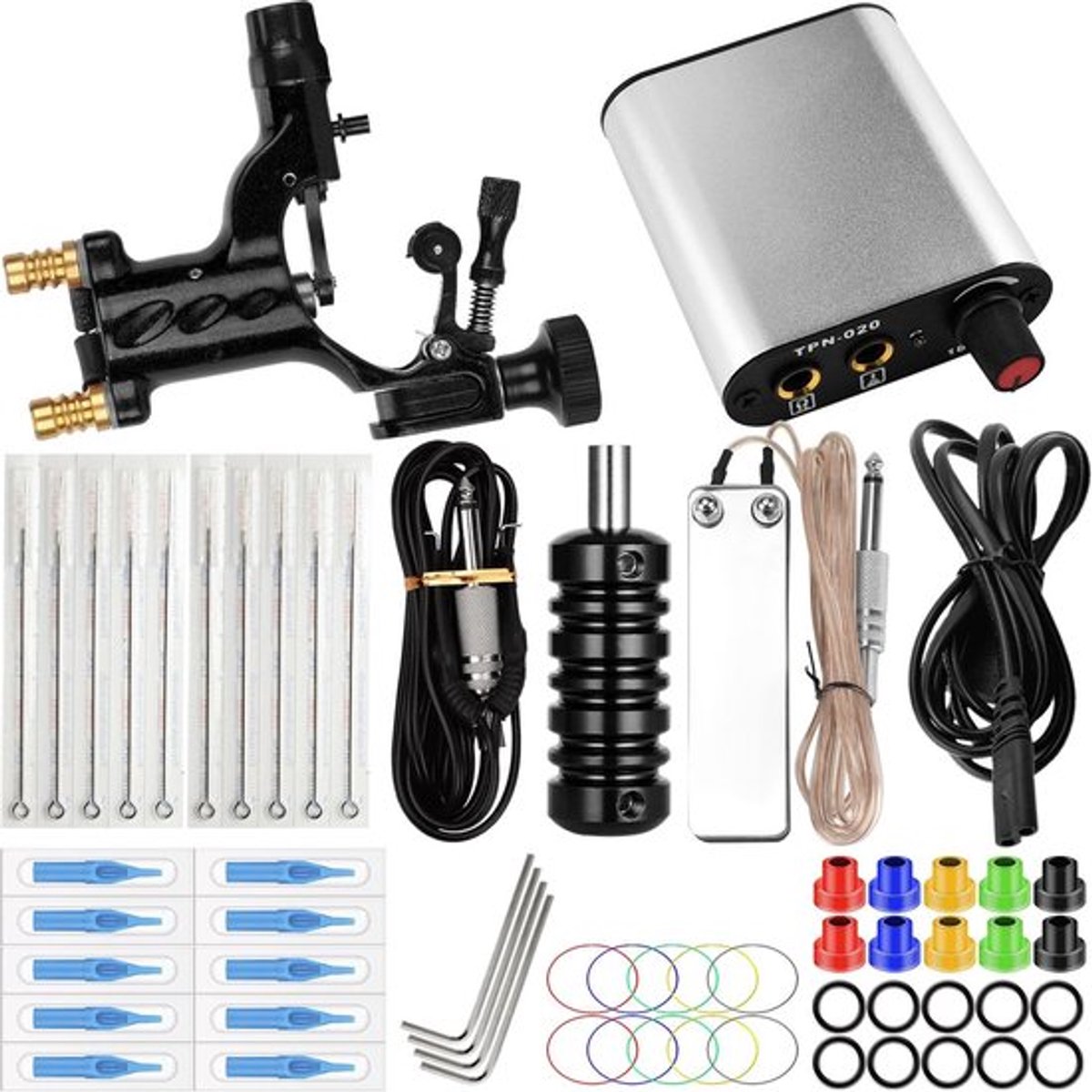 Tattoomachineset Lichtgewicht - Professionele Tattoo Machine - Tattoo Accessoires - Voeding - 10 Tattoo Naalden - Schokabsorberend Ontwerp - Tattoo Set