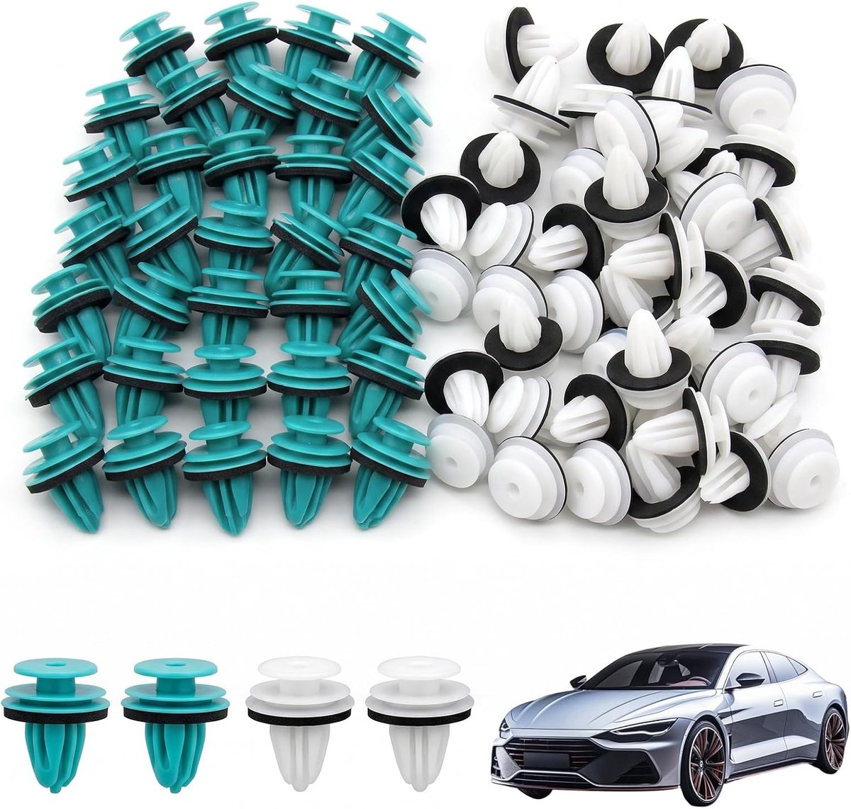 Clips voor bevestiging auto 80 stuks - kunststof klinknagels - met sponsafdichting - geluidsreductie en trillingen - ShopVlot