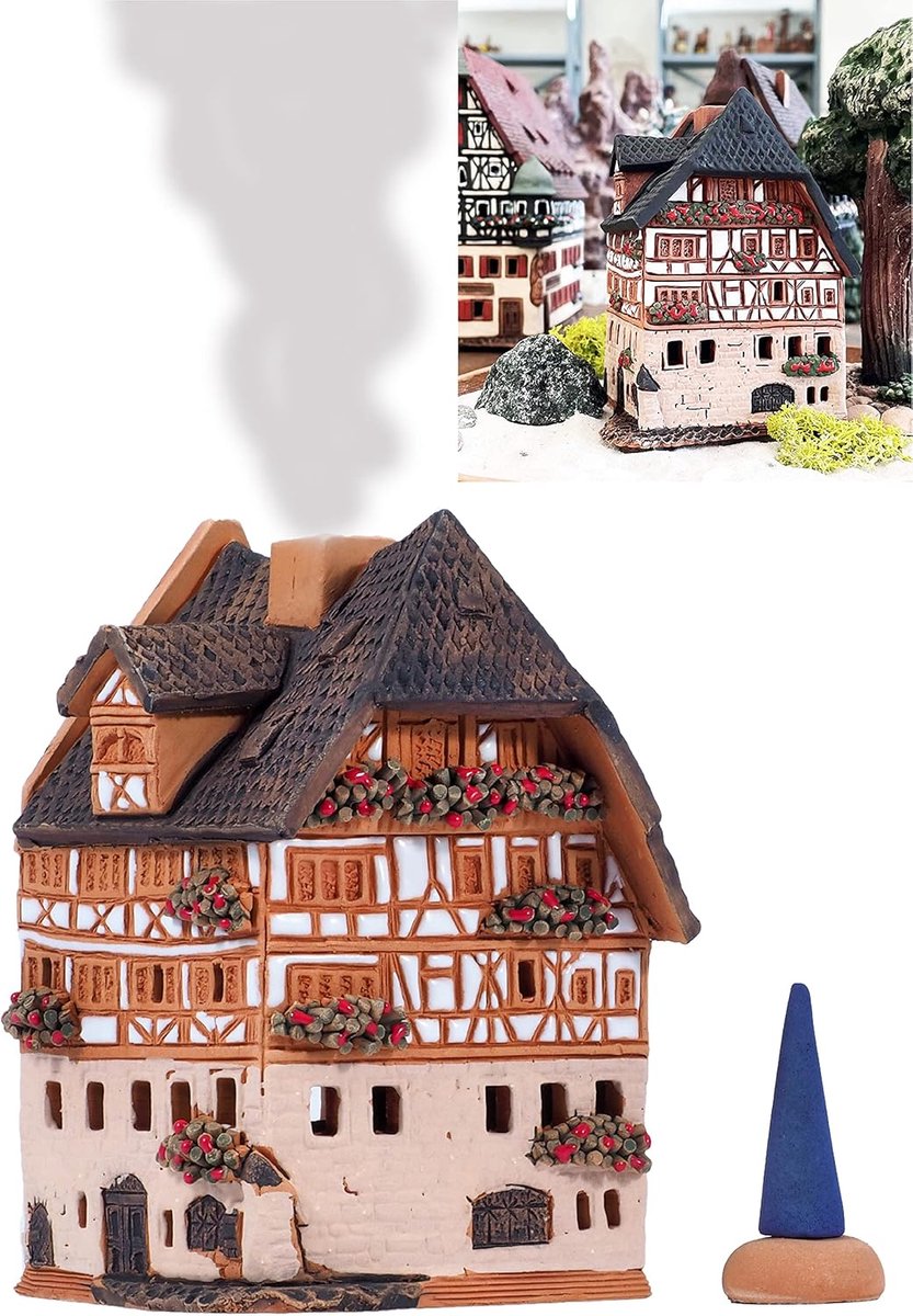 Ceramische wierookhouder - handgemaakt - miniatuur huis van Albrecht Dürer - unieke decoratie voor thuis - ShopVlot
