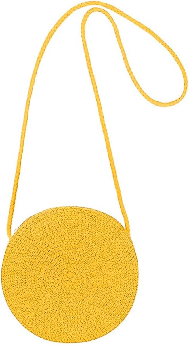 Handgemaakte ronde rieten tas groot - gele strandtas - met rits - perfect voor een dagje strand - ShopVlot