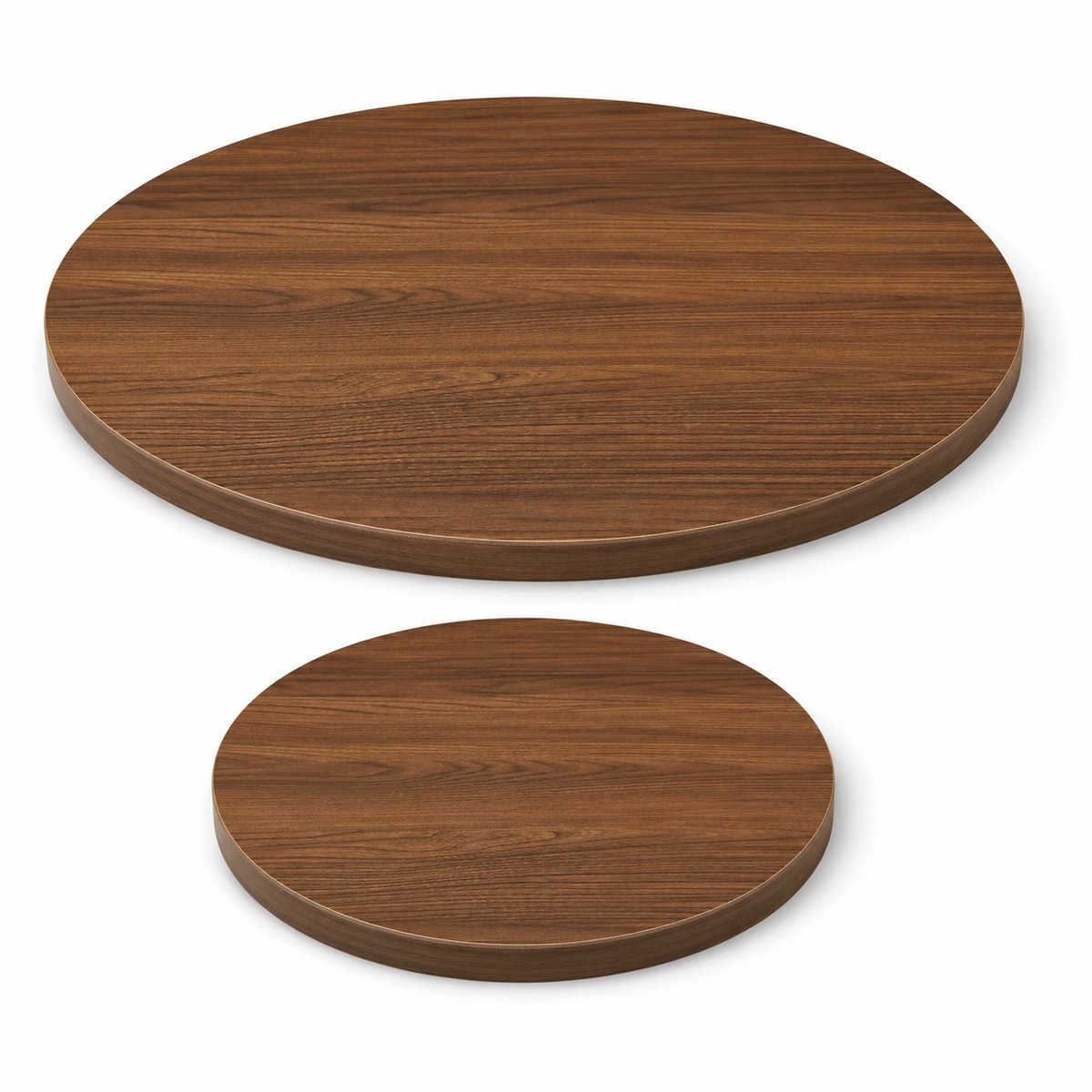 Ronde Tafelbladen 2 Delig - 70 cm Eettafelblad En 50 cm Bijzettafelblad MDF Walnoot