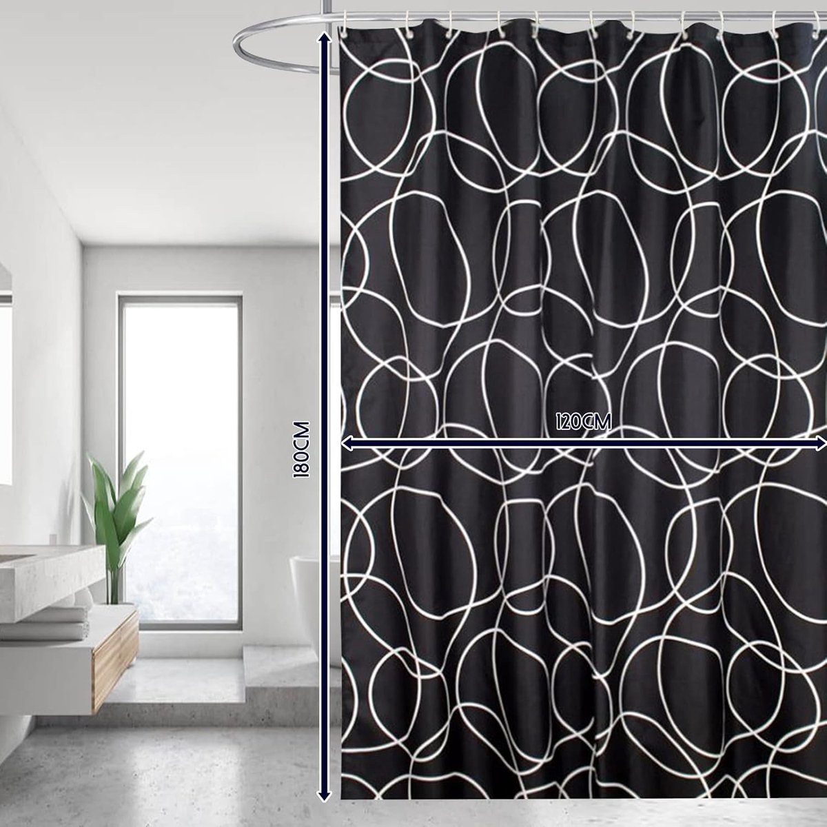 Douchegordijn badkuip 120x180cm - polyester zwart - bestand tegen meeldauw - ideaal voor badkamer - ShopVlot