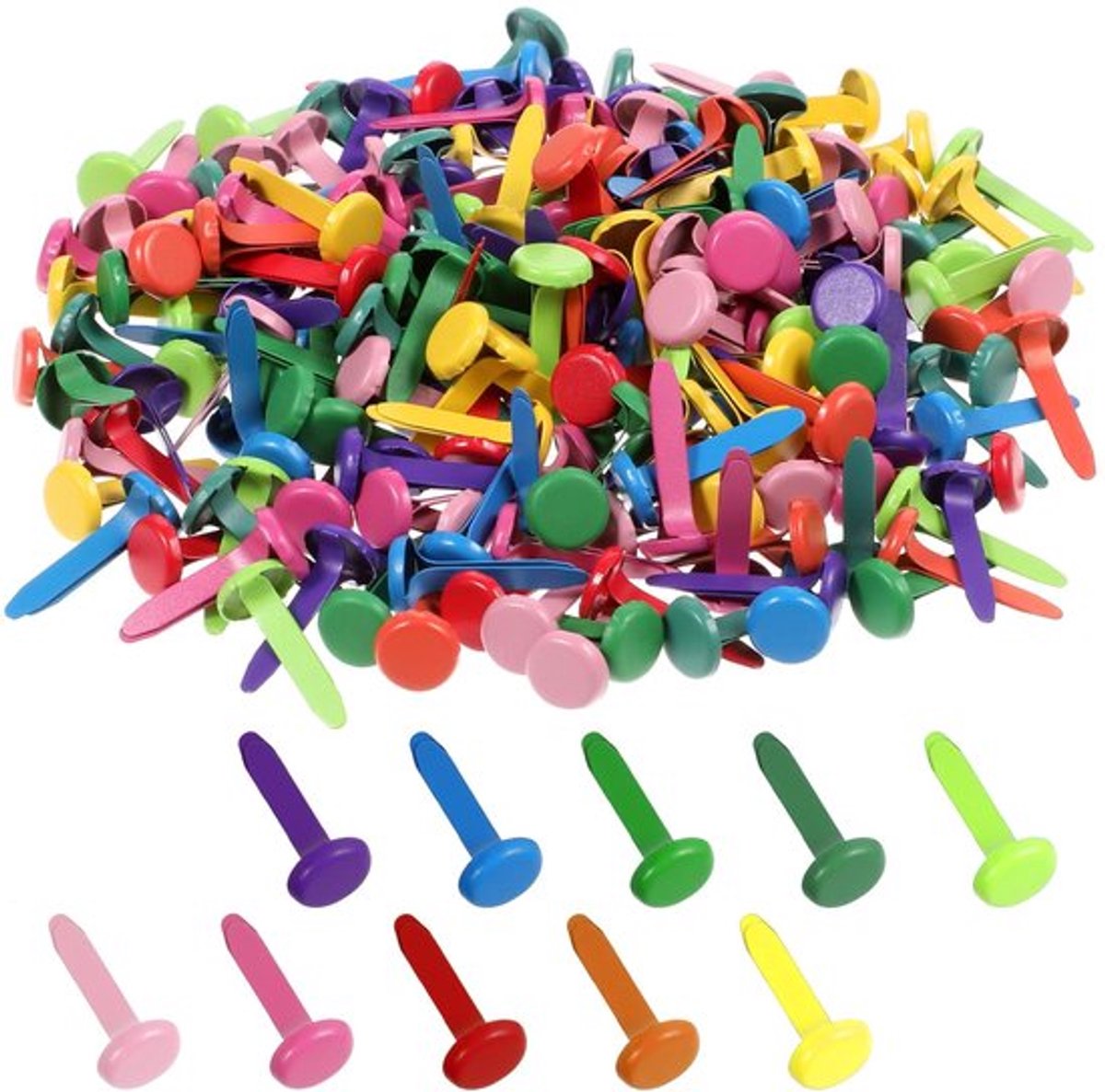 Patroonzakklemmen 200 stuks - Ronde kopklemmen - Metalen briefklemmen - Veelkleurig - Voor school/kantoor/scrapbooking - Hoogwaardig ijzer - Brads