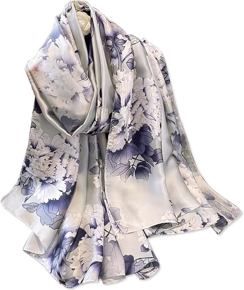 LumiSyne Women's silk scarf artistic ink painting elegant floral print women's lightweight scarf warm long scarves - ShopVlot