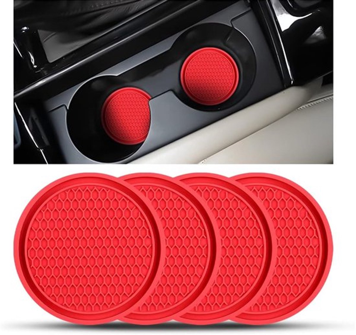 Set van 4 Drinkhouder Coasters, 7cm Antislip Siliconen Auto Inzetbekers Coaster, Antislip Voertuig Bekermatten voor Vrouwen en Mannen, Interieuraccessoires, Universeel voor de meeste Auto's,