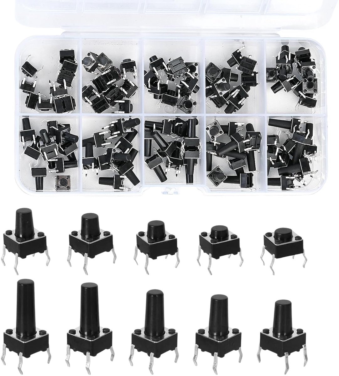 Tactiele drukknop schakelaars 6mm - mini micro schakelaar - 4 pin - ideaal voor elektronica en apparaten - ShopVlot