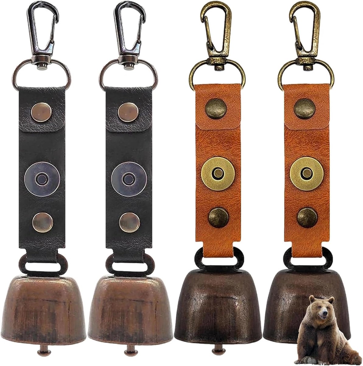 Koebelletjes 4 stuks - met karabijnhaak - metaal en leer - geluidloos vervoer - ShopVlot