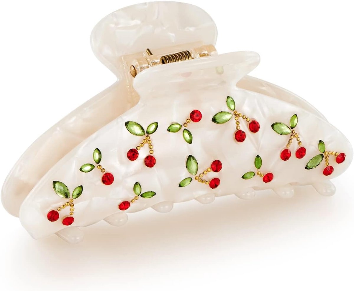 Haarclips voor dames - Rode kers met rhinestones - Perfect voor dik haar - Voeg kleur toe aan je look - ShopVlot