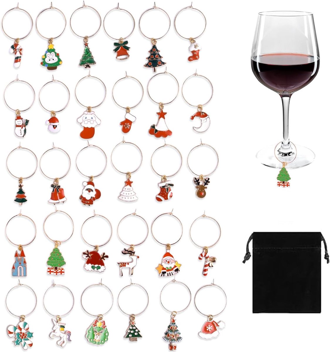 Wijnglas Hangertjes - Kerstserie - Set van 30 Stuks - Identificatie voor Glazen - Feestdecoratie - ShopVlot
