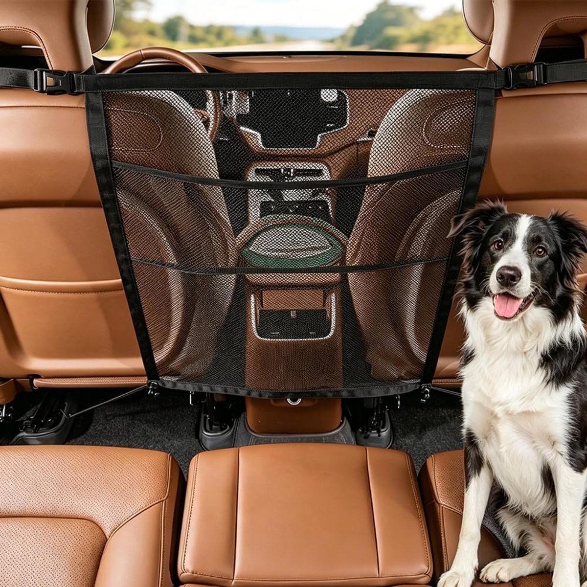 Hondenrooster auto 57 x 69 cm - scheidingsnet voor kofferbak - met opbergzakken - veilig reizen met hond - ShopVlot