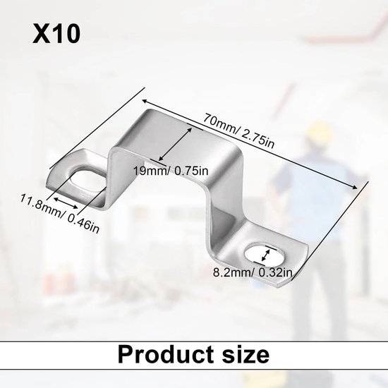 10pcs vierkante buisklemmen - 25mm x 25mm - vierkante buisklem van roestvrij staal - buishouder - zilver - voor het bevestigen van water- en gasleidingen van Beta. — afbeelding 5