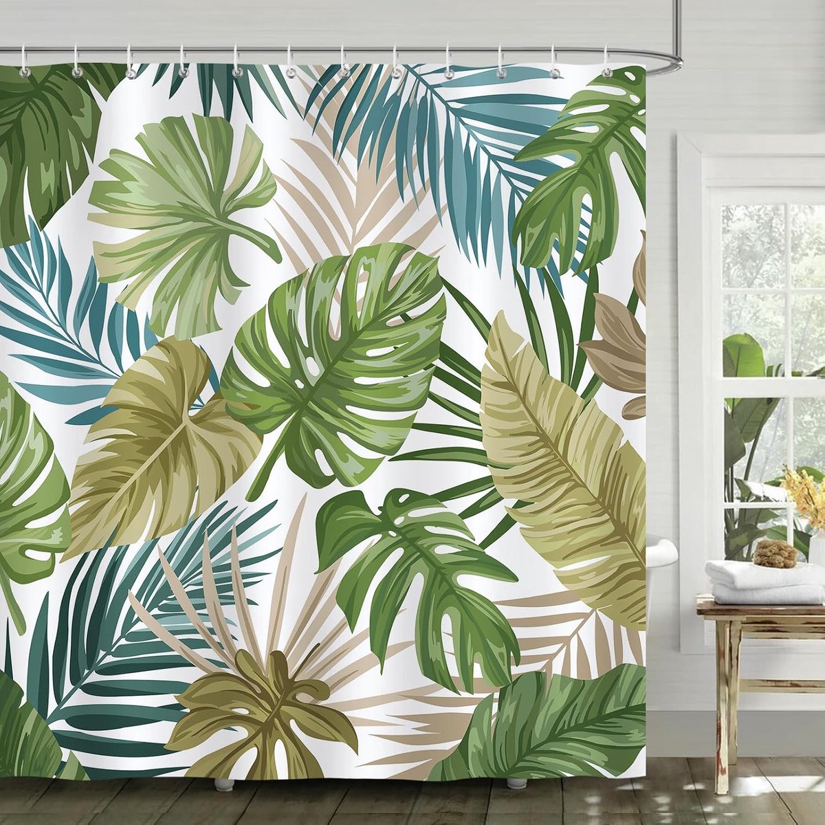 Douchegordijn tropische bladeren 182 x 183cm - polyester stof - waterdicht - creëer een tropische sfeer - ShopVlot