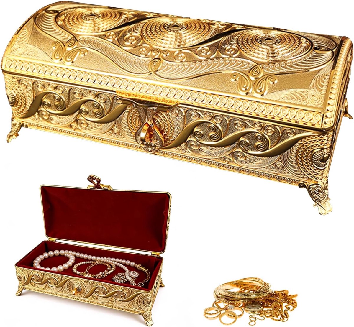 Sieradenbox groot 23 x 11 x 8 cm - vintage metalen doos - roest- en krasbestendig - efficiënte opslag voor sieraden - ShopVlot