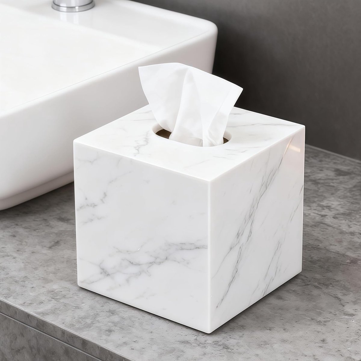 Tissue Paper Holder 14,5 x 14,5 x 14,5 cm - Natuurmarmer - Open acryl onderkant - Stijlvolle opbergoplossing - ShopVlot