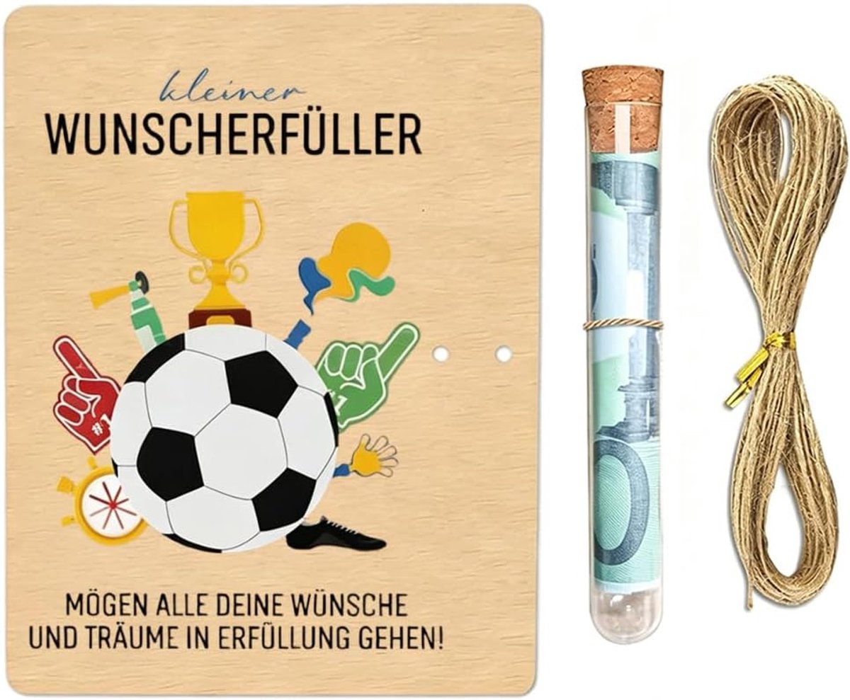 Voetbalgeldcadeau set - originele spaarpot van hout - met reageerbuis - ideaal voor verjaardag - ShopVlot